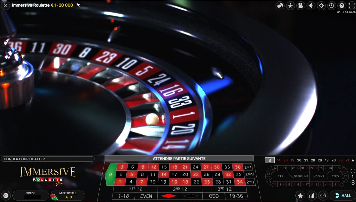 Bille sur le cylindre de la Roulette Immersive