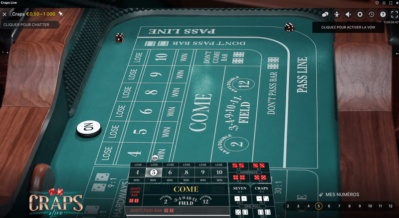 Image de la table Craps First person en RNG d'Evolution