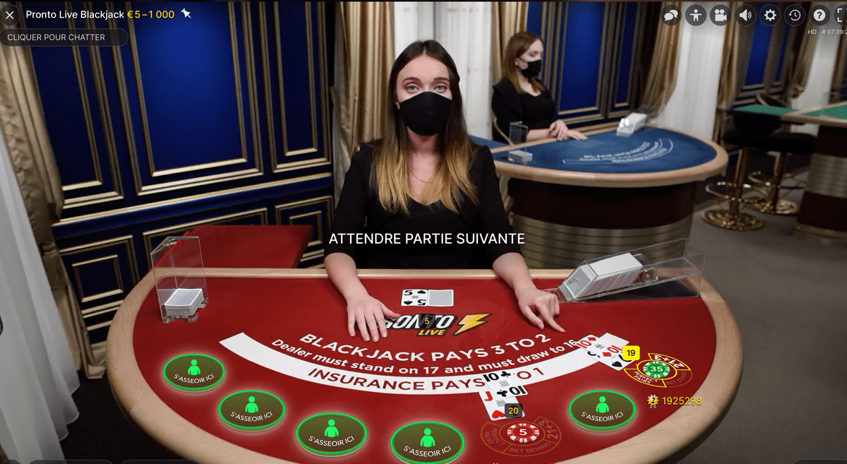 Pronto Blackjack, la table rapide en live d'Evolution