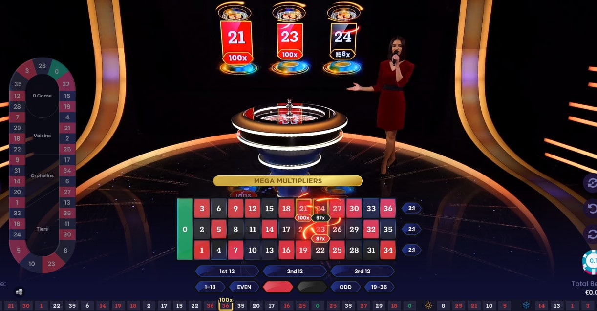 Live Mega Roulette avec ses multiplicateurs de gains aléatoires