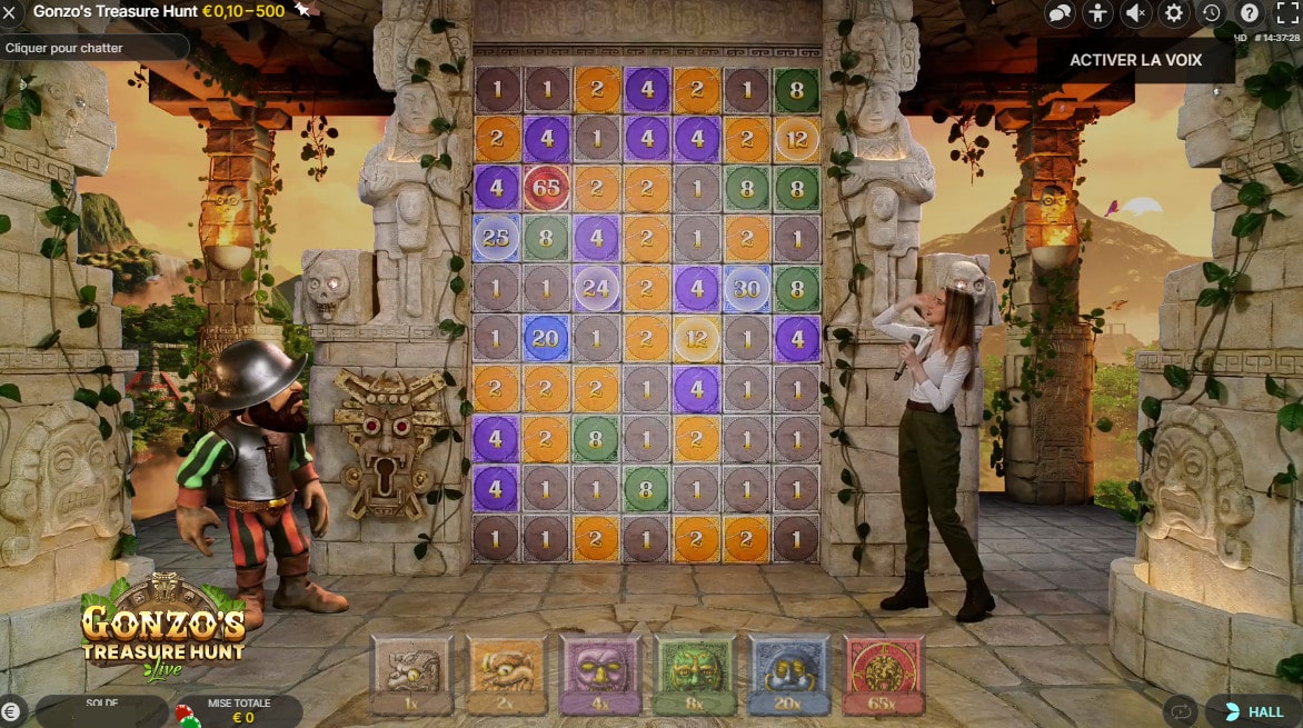 Jeu en live Gonzo's Treasure Hunt d'Evolution avec croupier en direct et animations 3D