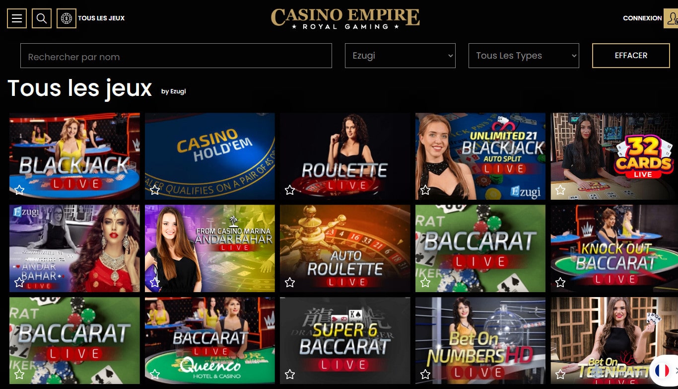 Casino Empire un live casino avec croupiers en direct