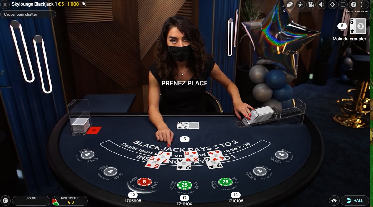 Skylounge Blackjack est une table de black jack en ligne exclusive