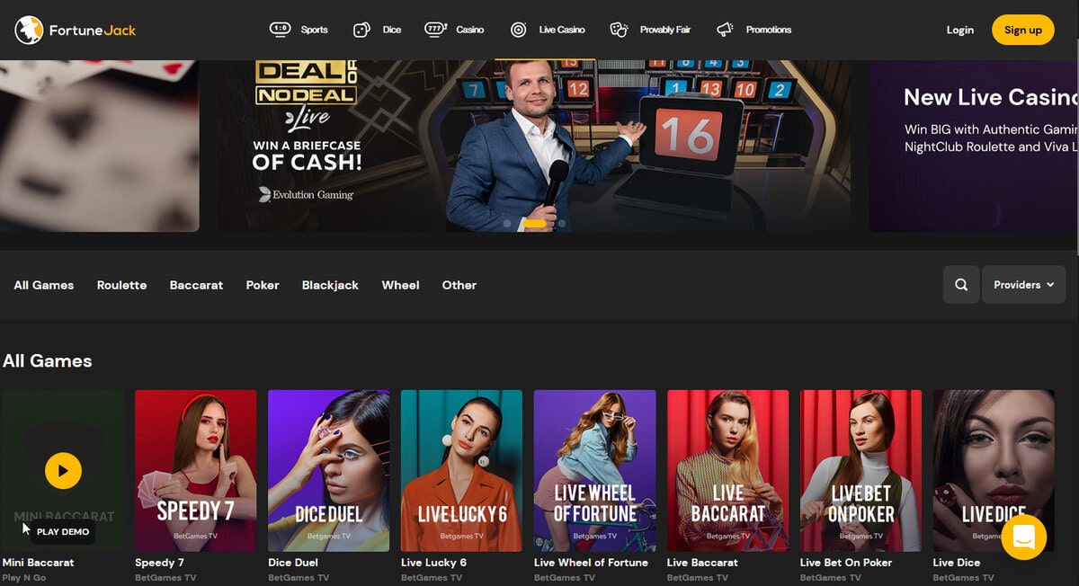 Casino crypto Fortunejack expert en jeux avec croupiers en direct