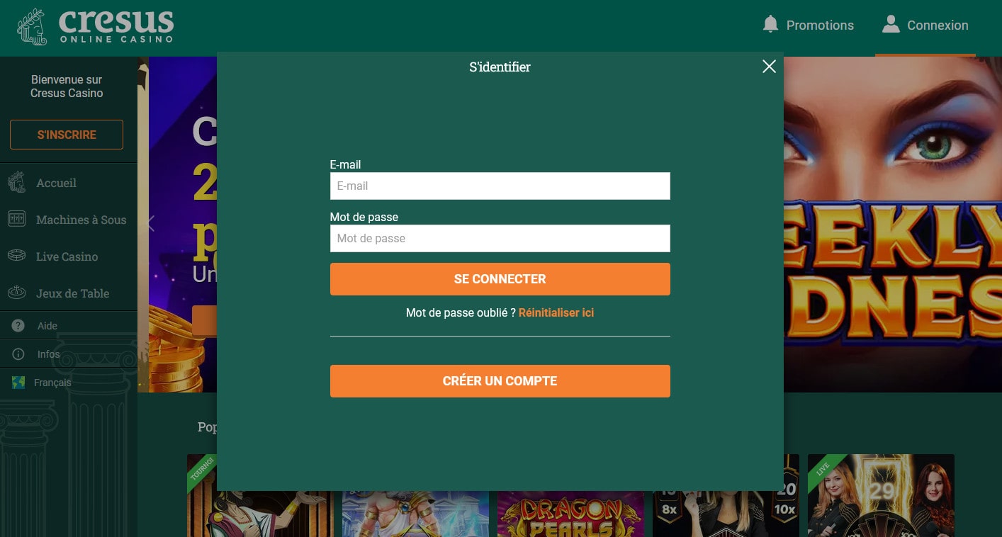 Etapes pour ouvrir un compte sur Cresus Casino