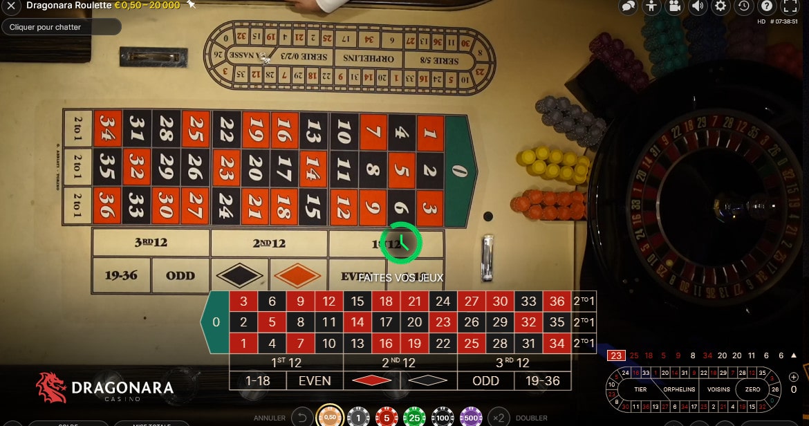 Roulette en ligne en direct du casino terrestre Dragonara de Malte