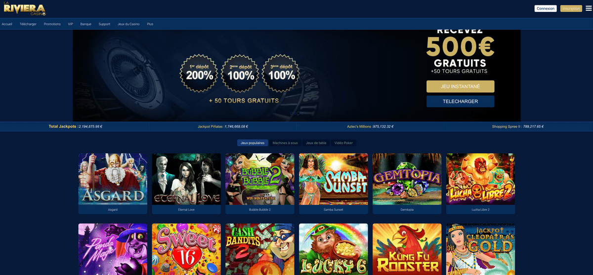 La Riviera Casino : 500€ de BONUS + 50 TOURS GRATUITS