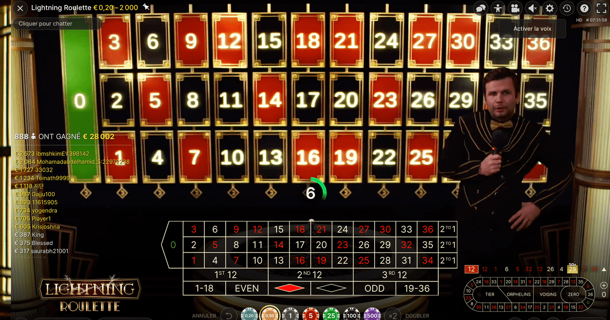 Studio de la Lightning Roulette avec décoration Art Deco avec croupier en live