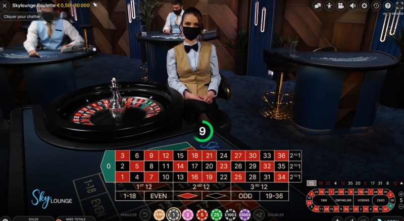 Capture d'écran d'une table de roulette en live d'un casino en ligne