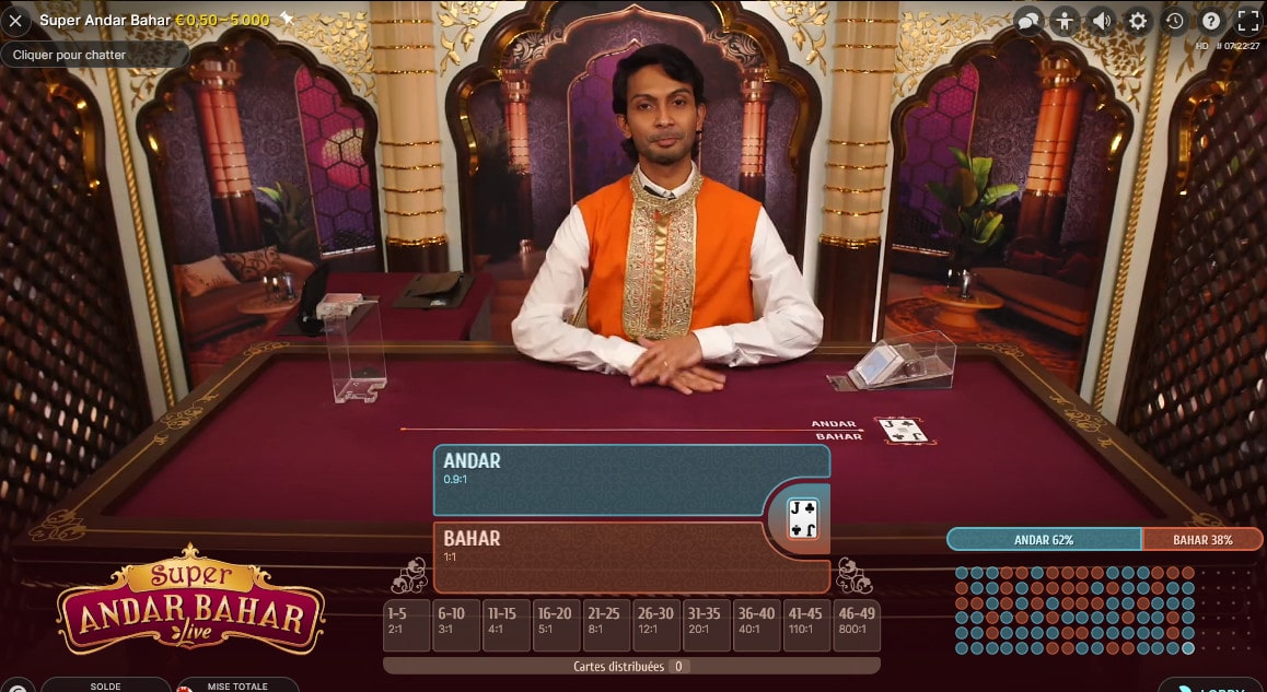 Studio du jeu indien Super Andar Bahar d'Evolution avec croupier en live