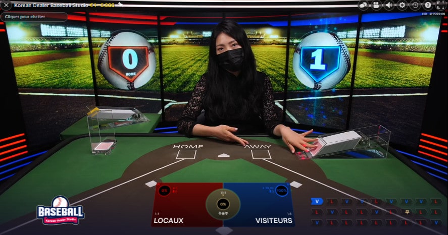 Croupier en direct dans le Studio de Korean Dealer Baseball Studio