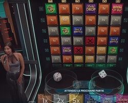 Croupière en direct du studio de Boom City, un jeu de dés en live