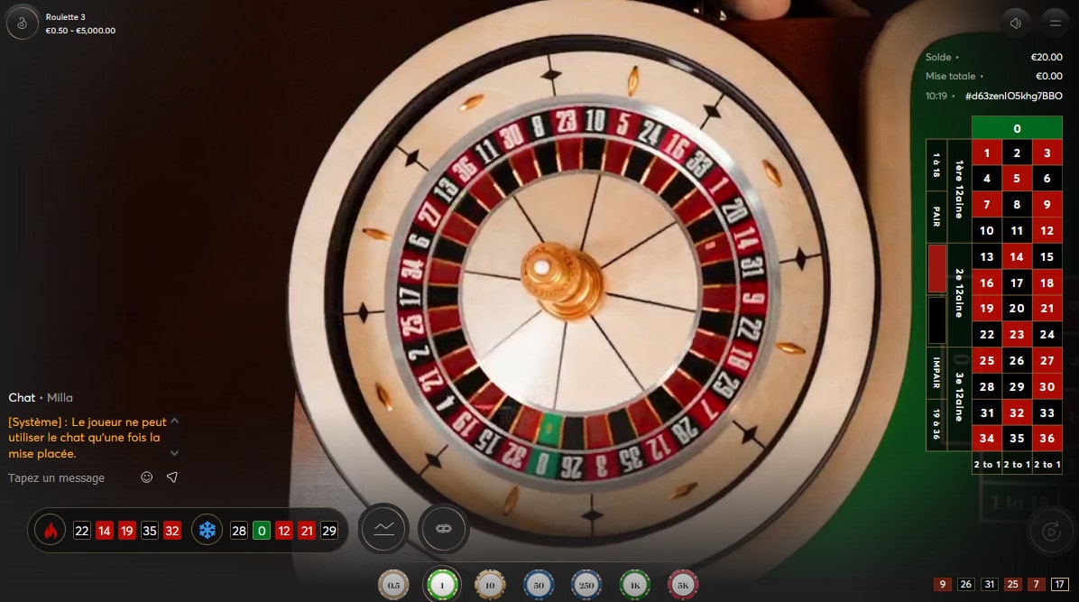 Table de roulette en ligne de Bombay Live de One Touch
