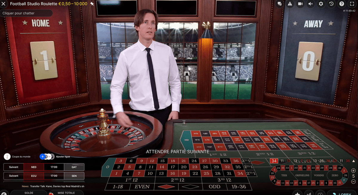 Croupier a la table Football Studio Roulette