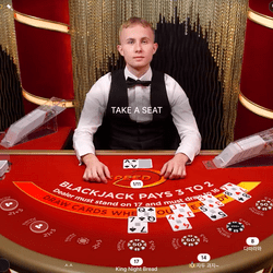 Croupier au black jack dans un studio d'Evolution
