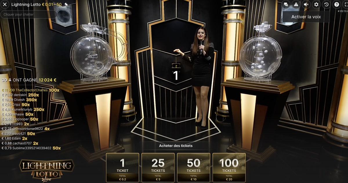 Gagnants du jeu en live Lightning Lotto