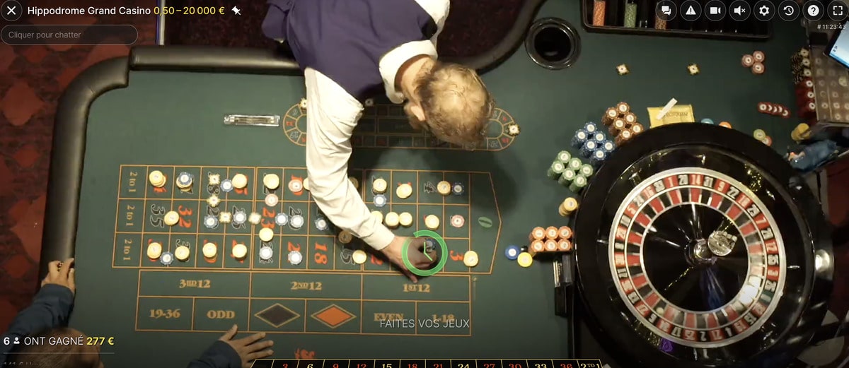 Capture d'ecran d'une roulette de l'Hippodrome Casino de Londres