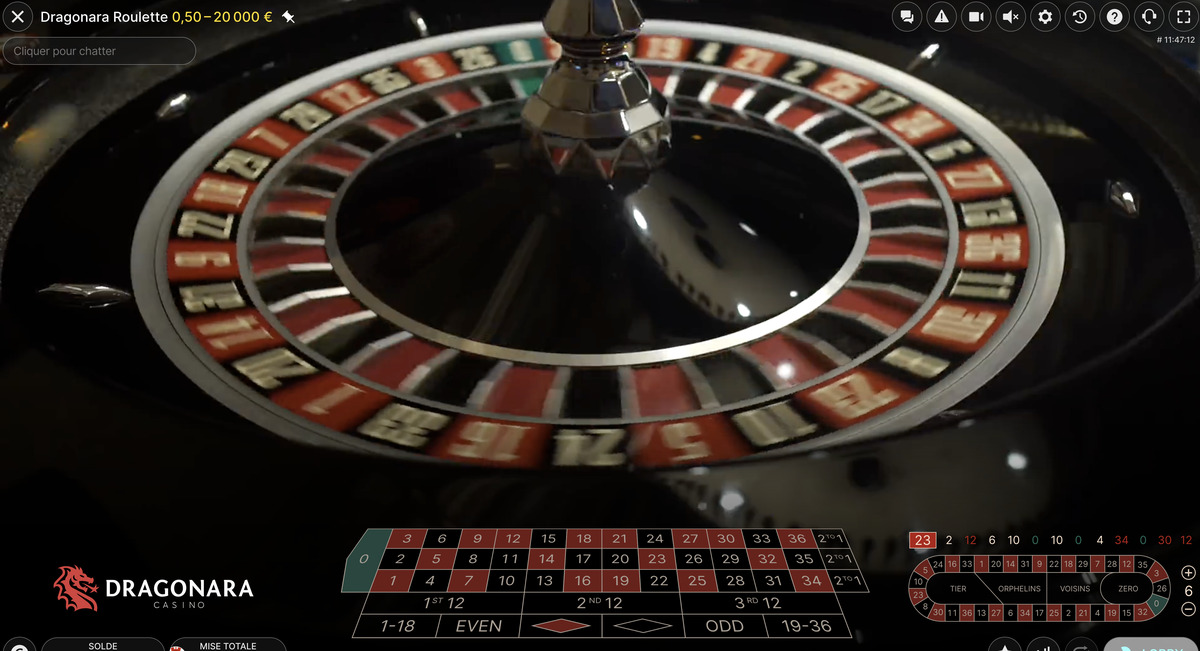 Vue de la table de roulette en action du Dragonara Casino de Malte