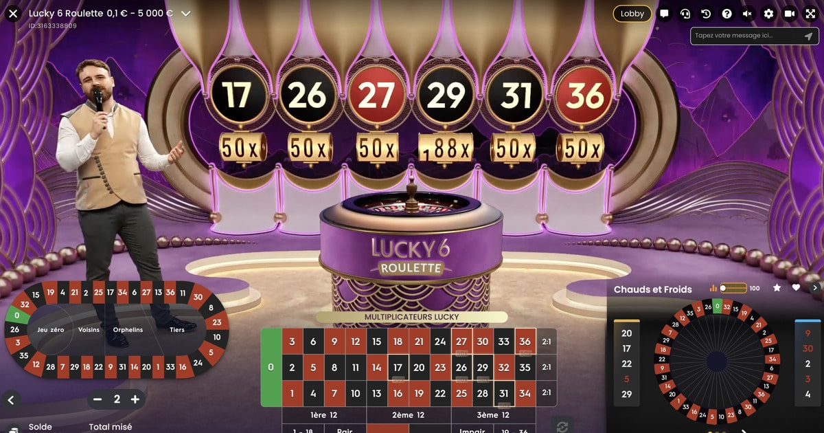 Multiplicateurs de gains Roulette en live Lucky 6